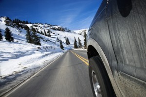 Car on road in winter.