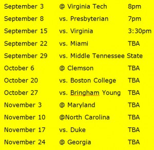 Georgia Tech Yellow Jackets 2012 Football Schedule