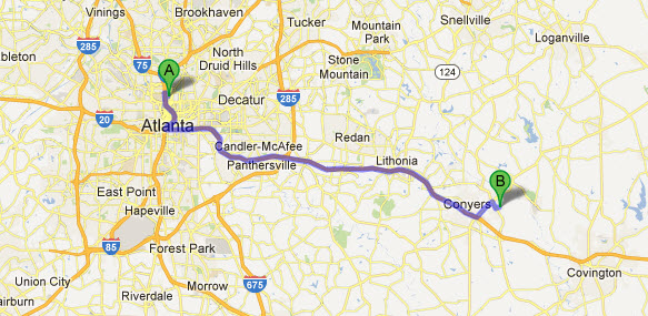 Driving Distance to East Mountain Studios Atlanta Georgia