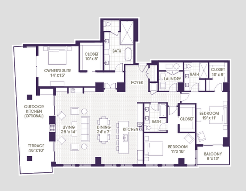 Seventh Midtown 3 Bedroom Floor Plan